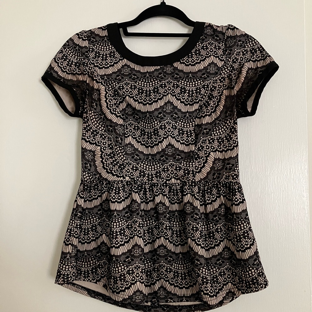 Small Black Lace Peplum Top Shirt Blouse
